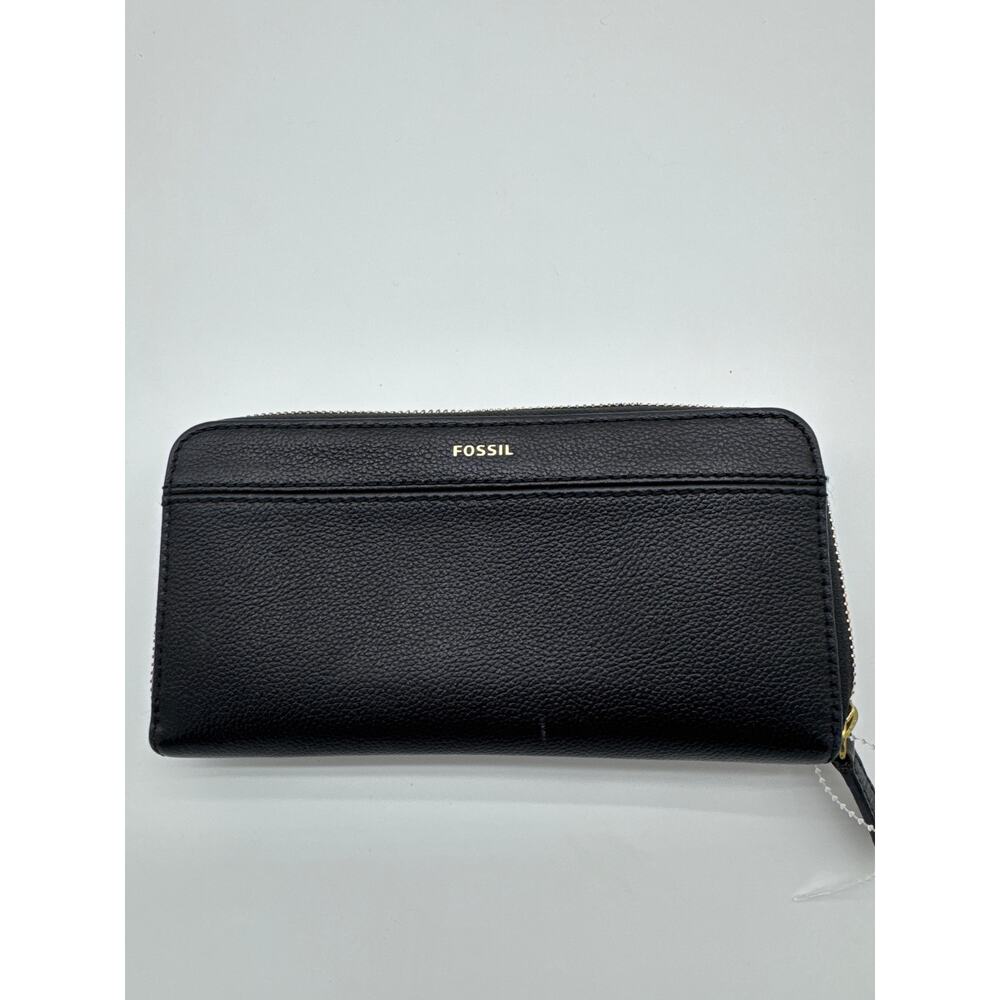Fossil‎ Grained Leather Wallet Black wallet pink tassel 4"x 8"